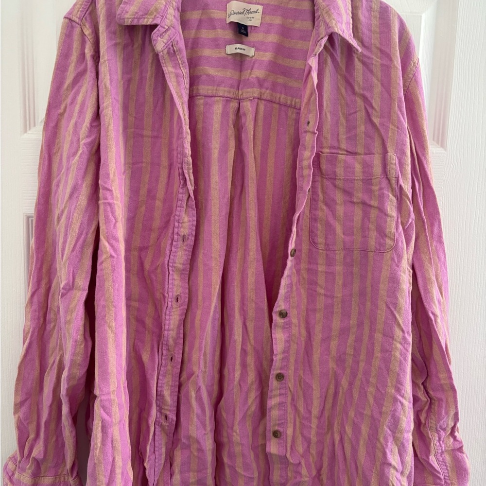 Universal Thread Pink and Yellow Striped Button Down Shirt